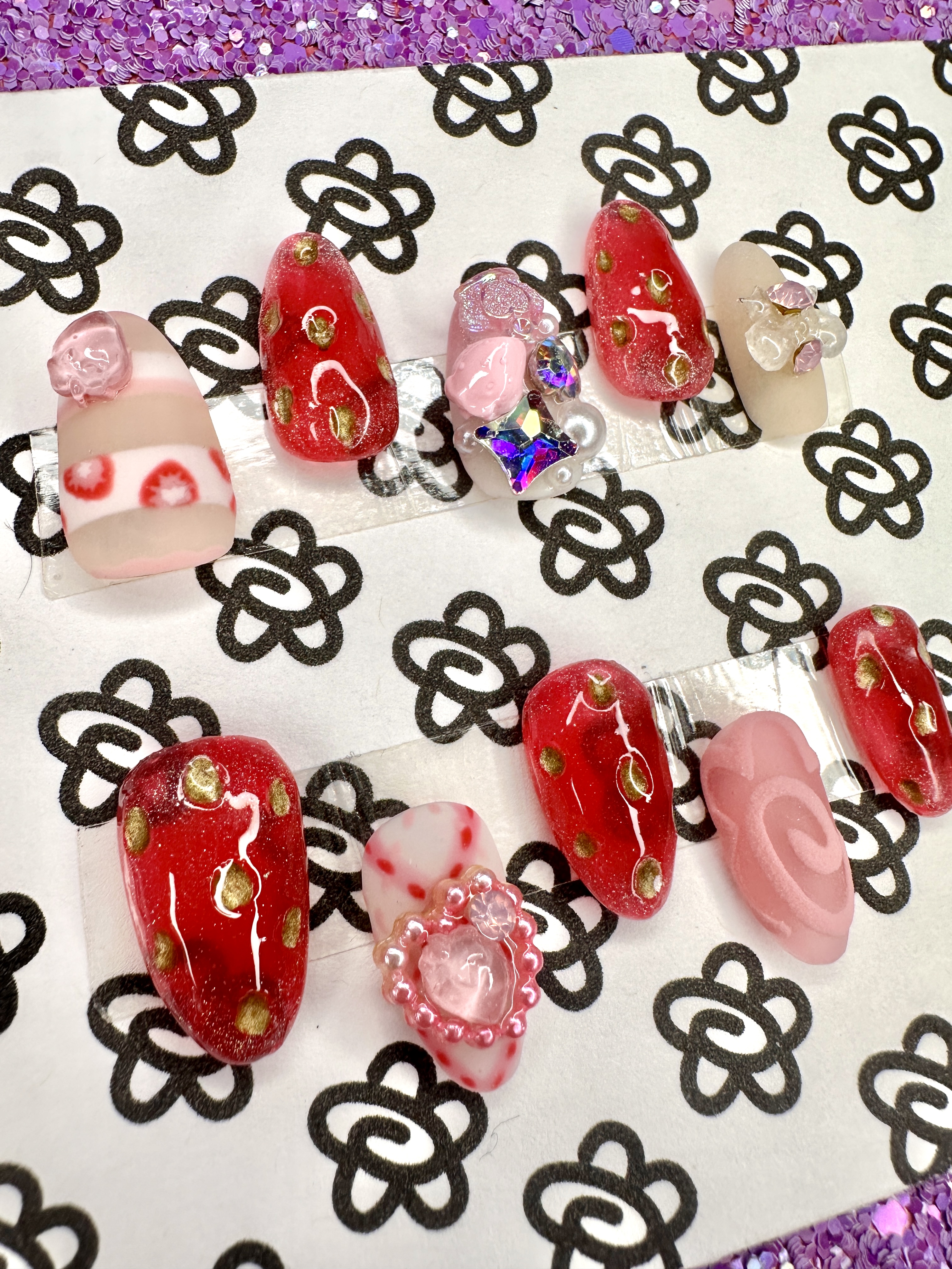 Custom Kawaii and Harajuku Strawberry Nails
