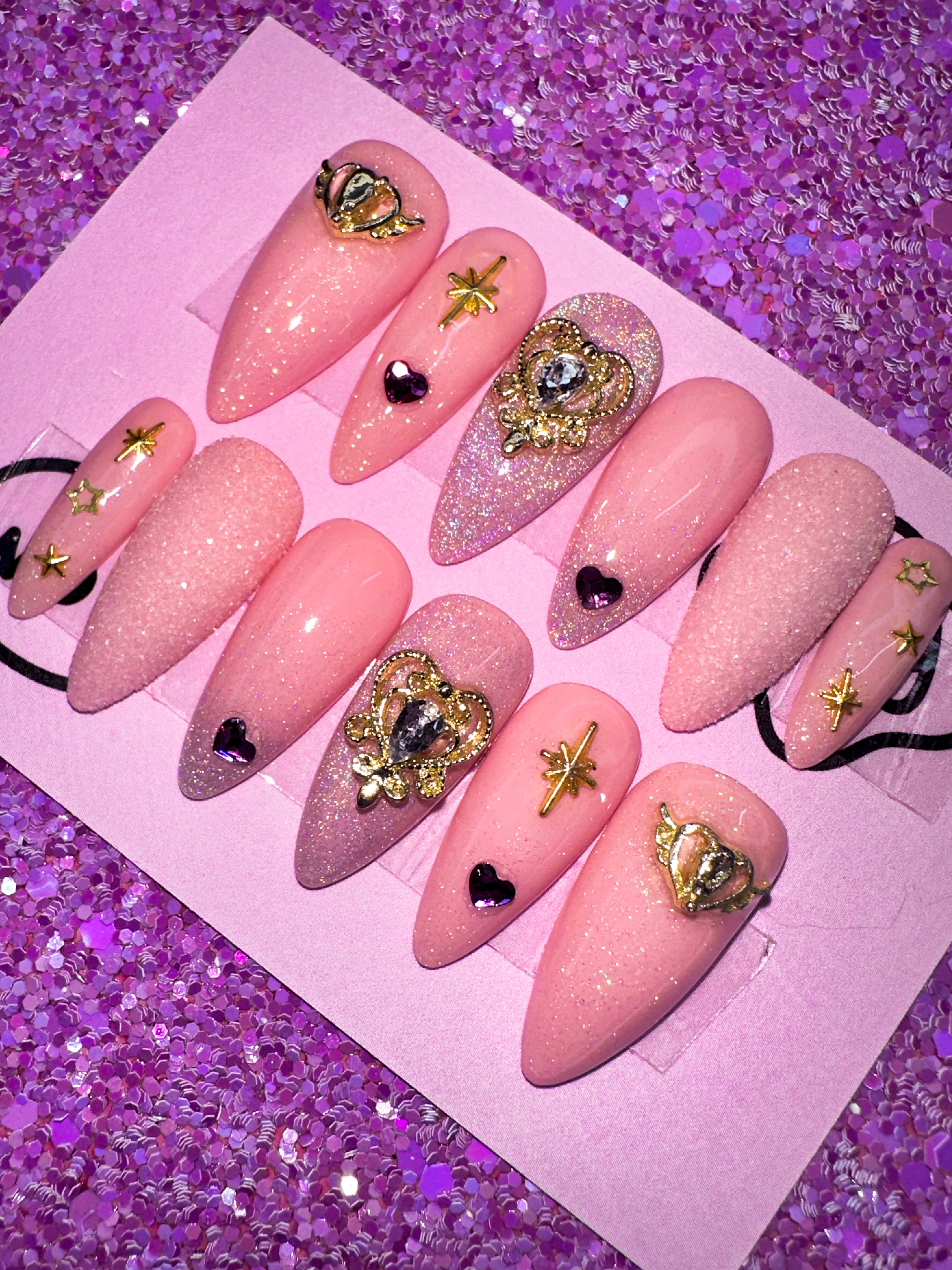 Custom Kawaii Pink Holographic Glitter Sparkle Nails