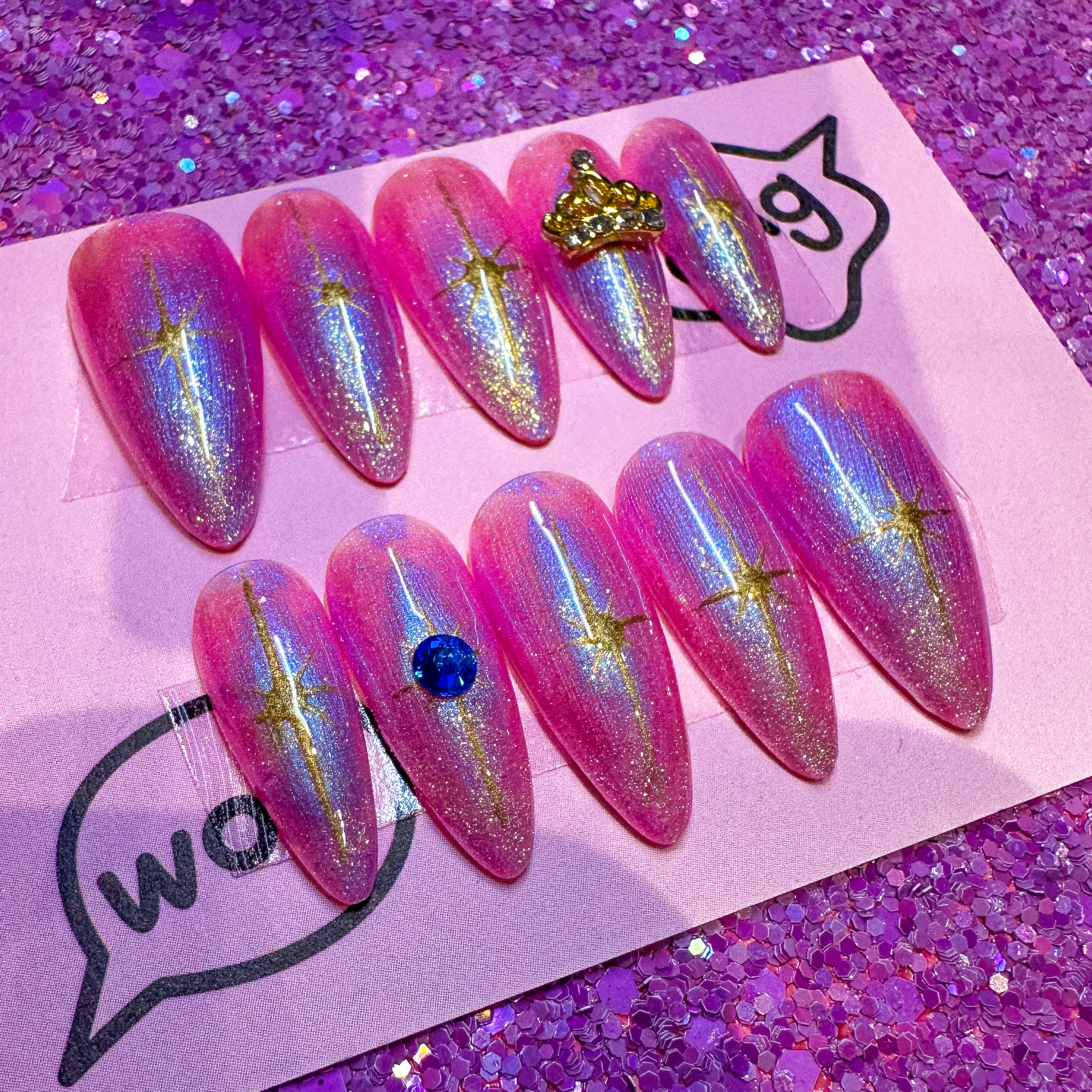 Custom Kawaii Pink Glitter Sparkle Nails