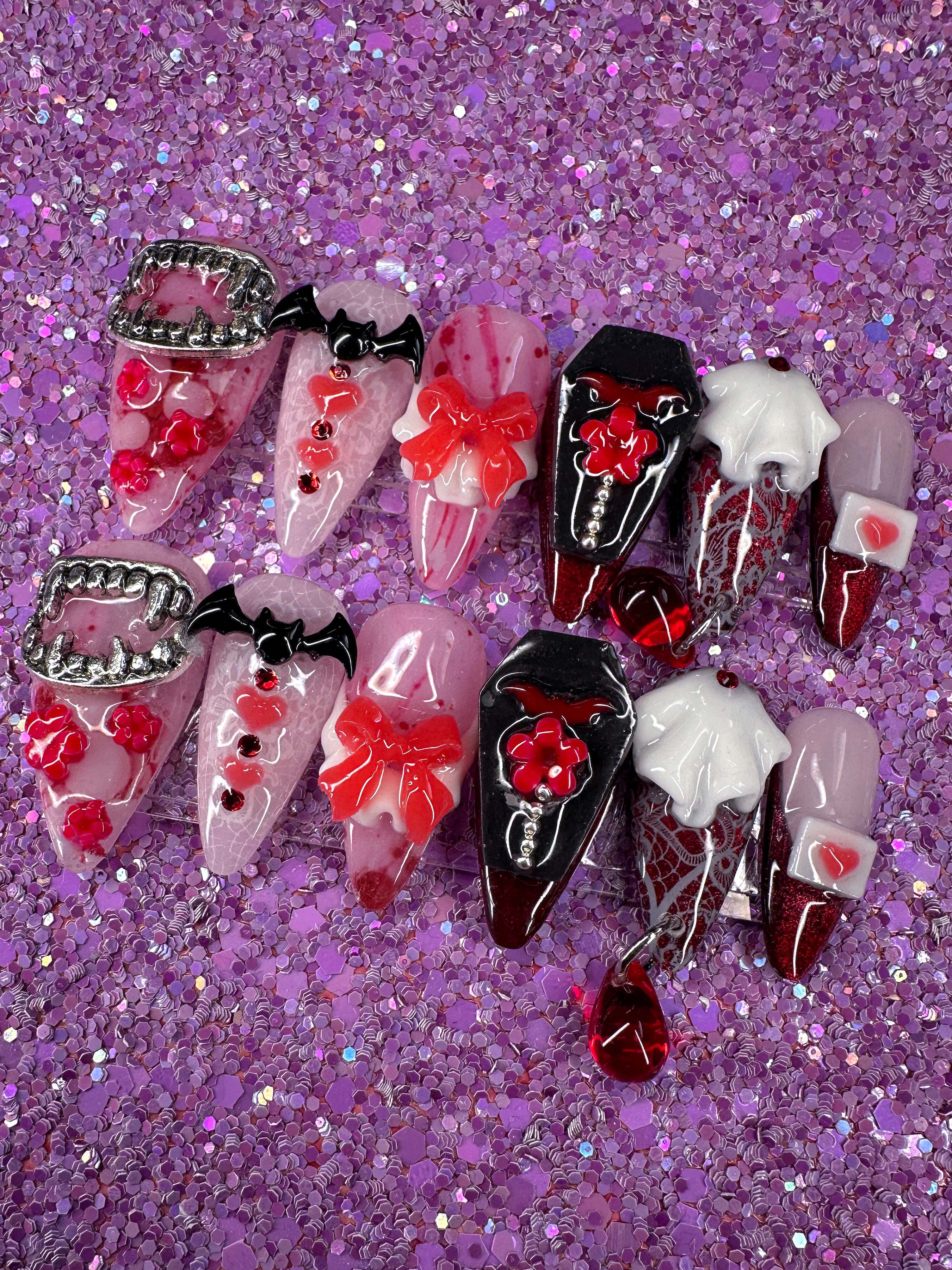 Custom Chibi Vampire Blood, Coffin, and Bat Nails