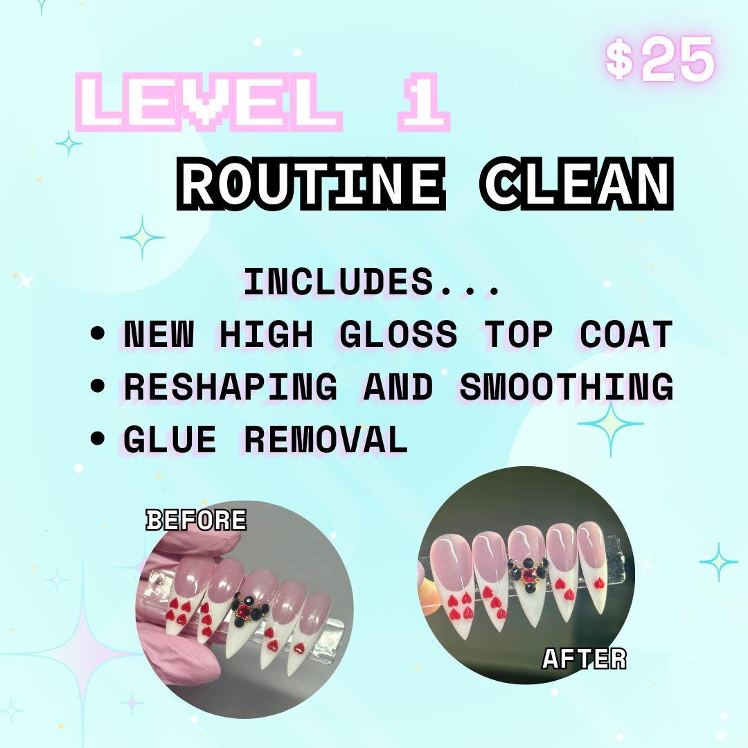 Star Twix Nails Nail Hospital Level 1 Routine Clean: new high gloss top coat, reshaping and smoothing, glue removal