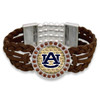 Auburn Tigers Brown Braided Suede with Script Background College Bracelet