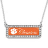 Clemson Tigers Necklace- Silver Crystal Nameplate