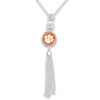 Clemson Tigers Necklace- Long Silver Tassel