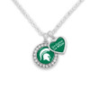 Michigan State Spartans Round Logo with Spirit Slogan Heart Necklace