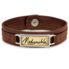 Nebraska Cornhuskers Brown "Edge" Leather Nameplate with Tile Background College Bracelet