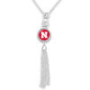 Nebraska Cornhuskers Necklace- Long Silver Tassel