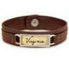 Virginia Cavaliers Bracelet- Brown Leather with Nameplate
