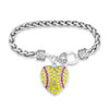 Sports Jewelry- Crystal Softball Heart Shaped- Bracelet