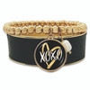 Valentines Gold Heart XOXO Black Snake Skin Bracelet Stack