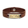 Brown Leather Namplate with Script Background College Bracelet