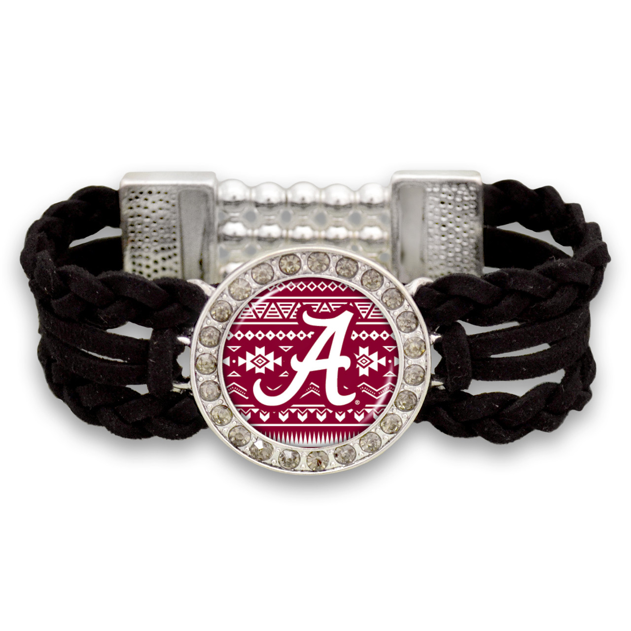 Alabama Crimson Tide Black Braided Suede with Script Background College Bracelet