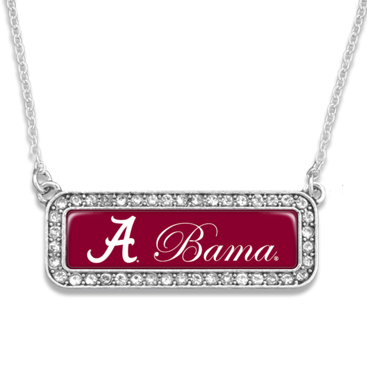 Alabama Crimson Tide Silver Crystal Name Plate Necklace