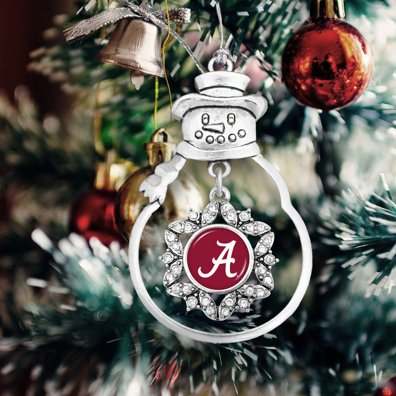 Alabama Crimson Tide Christmas Ornament- Snowman with Hanging Charm