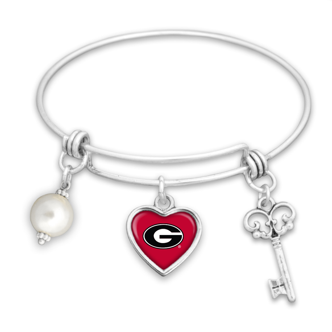 Georgia Bulldogs Pearl, Logo, and Key Memory Wire Bracelet