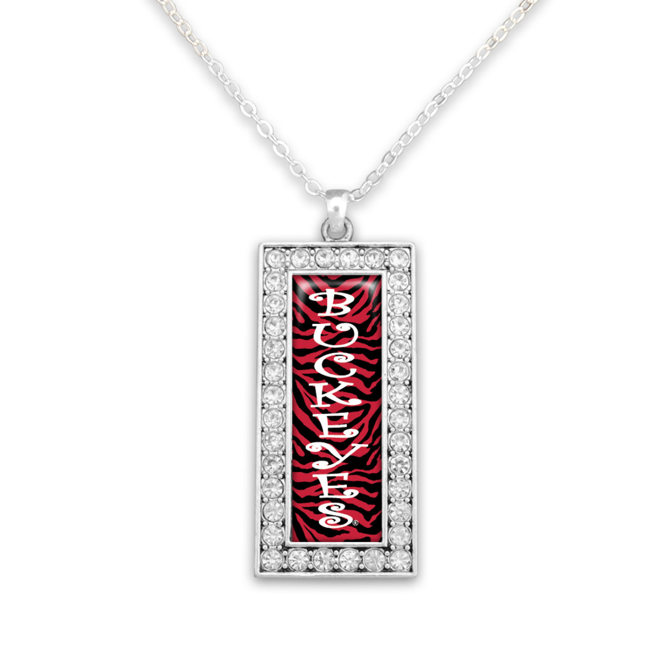 Ohio State Buckeyes Crystal Zebra Rectangle Drop Necklace