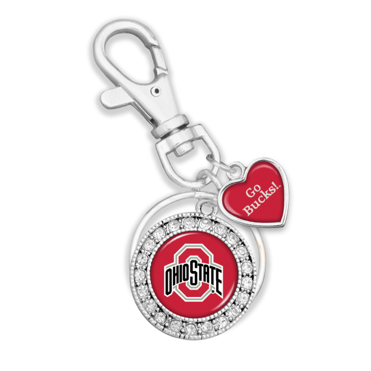 Ohio State Buckeyes Round Logo with Spirit Slogan Heart Accent Key Chain/Zipper Pull