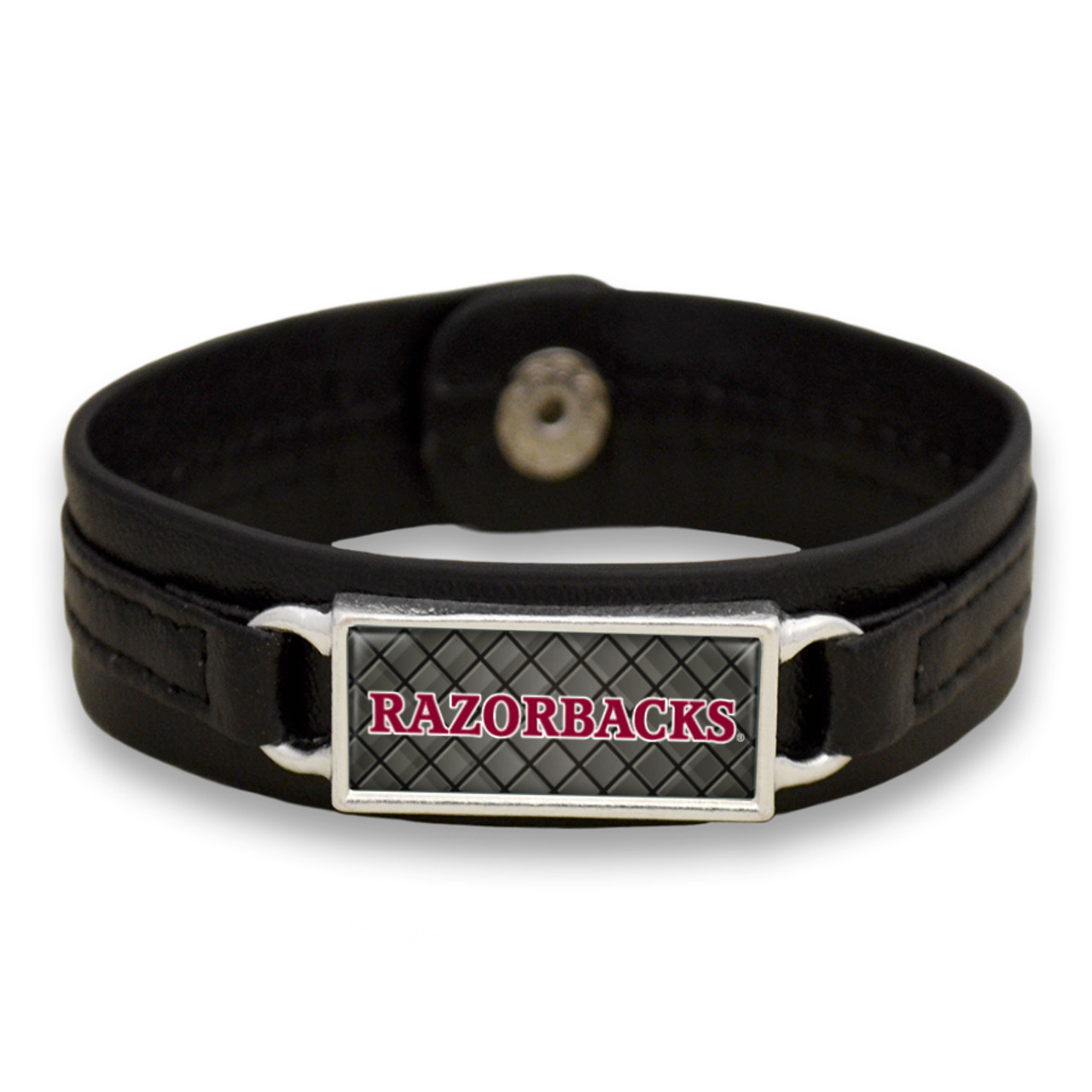 Arkansas Razorbacks Black "Edge" Leather Nameplate with Tile Background College Bracelet
