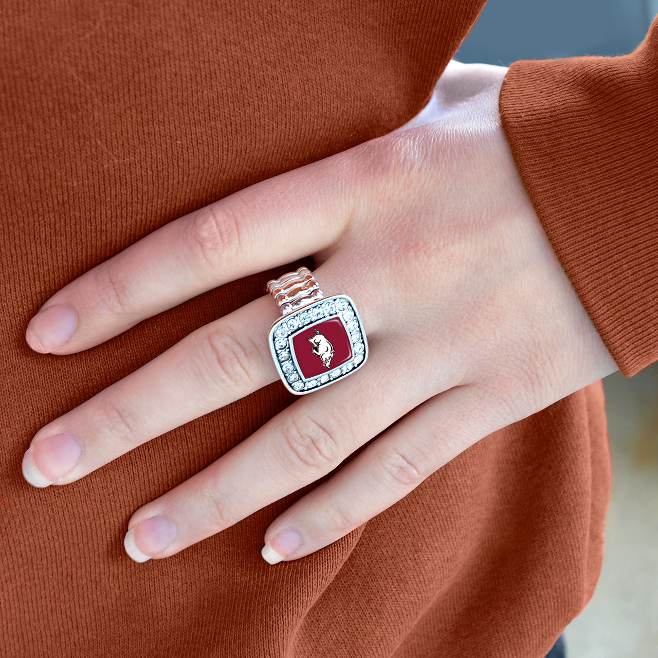 Arkansas Razorbacks Stretch Ring- Crystal Square