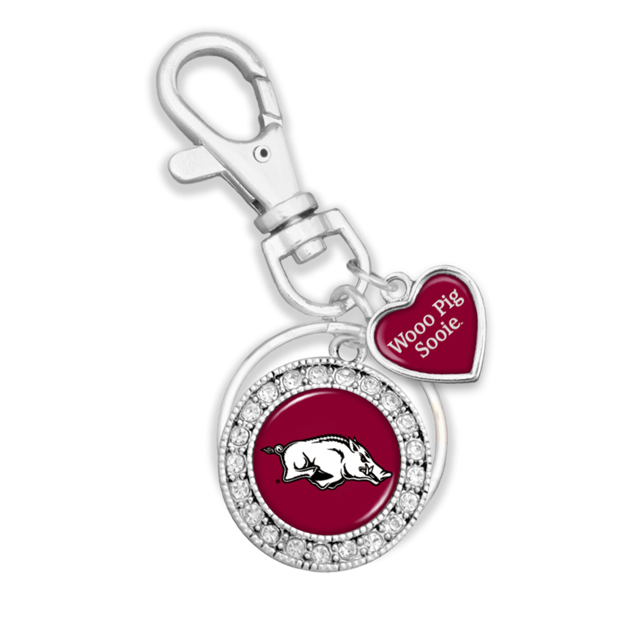 Arkansas Razorbacks Round Logo with Spirit Slogan Heart Accent Key Chain/Zipper Pull