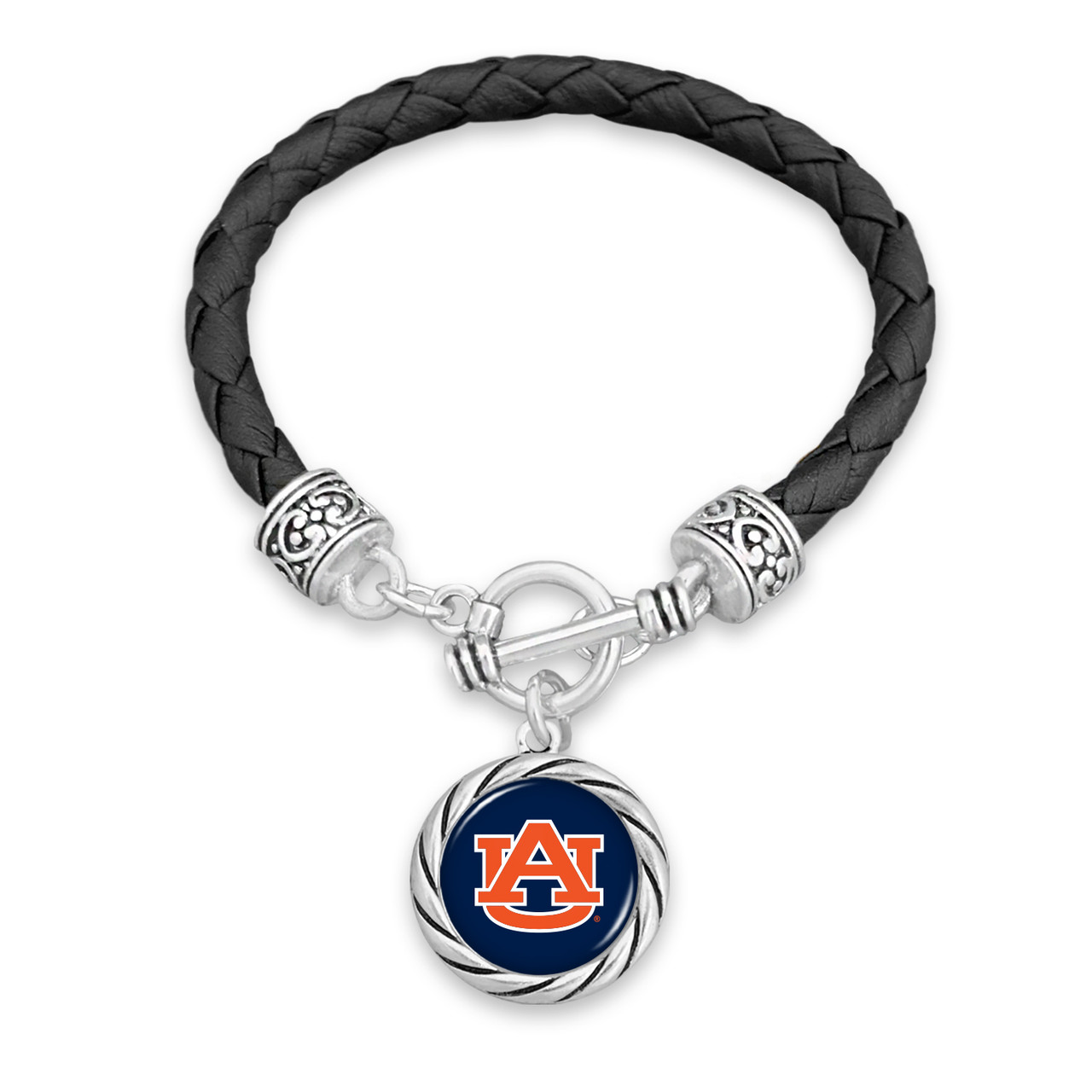 Auburn Tigers Bracelet- Black Leather Toggle