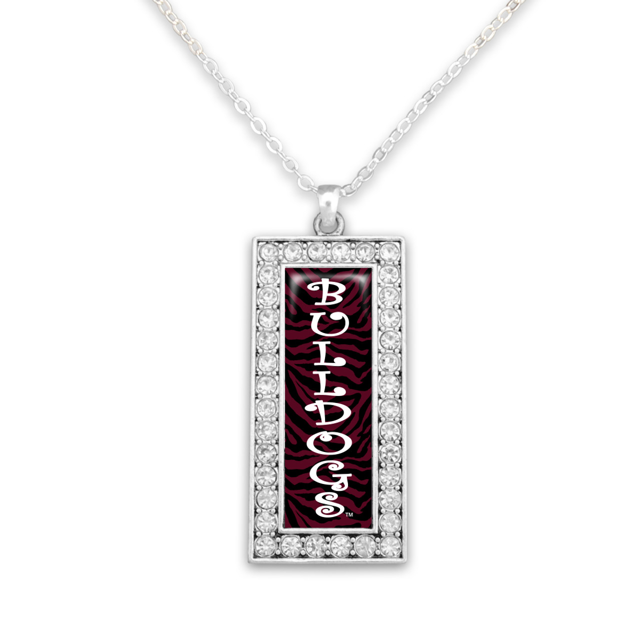 Mississippi State Bulldogs Crystal Zebra Rectangle Drop Necklace