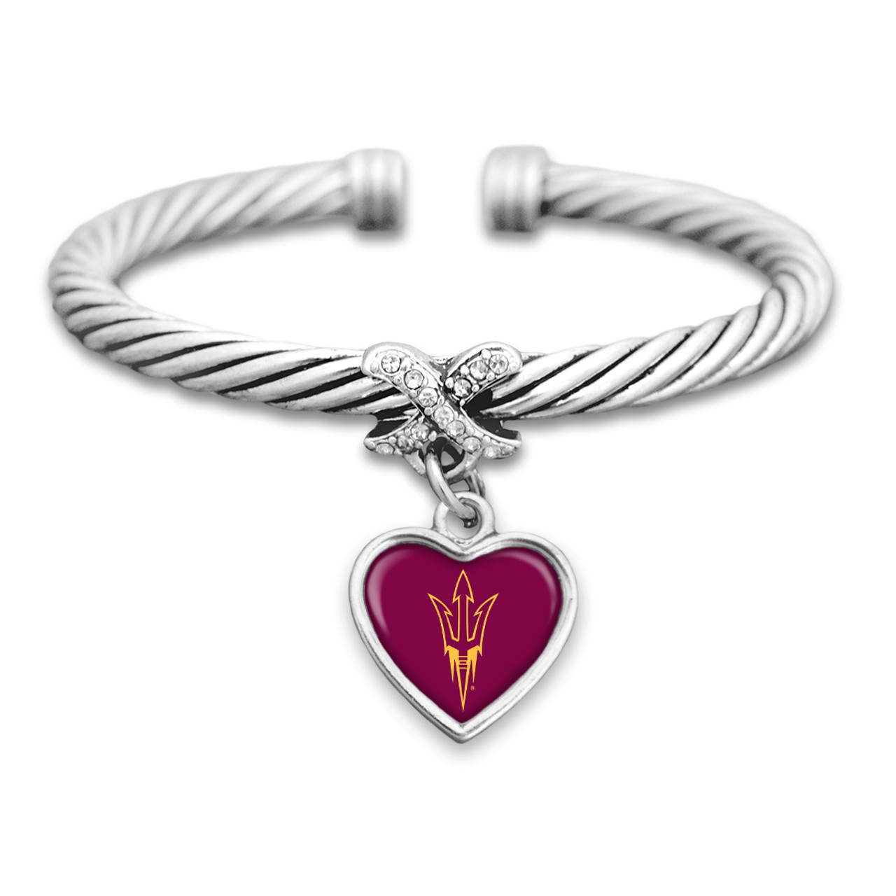 Arizona State Sun Devils Heart Drop with Crystal X Cuff Bracelet