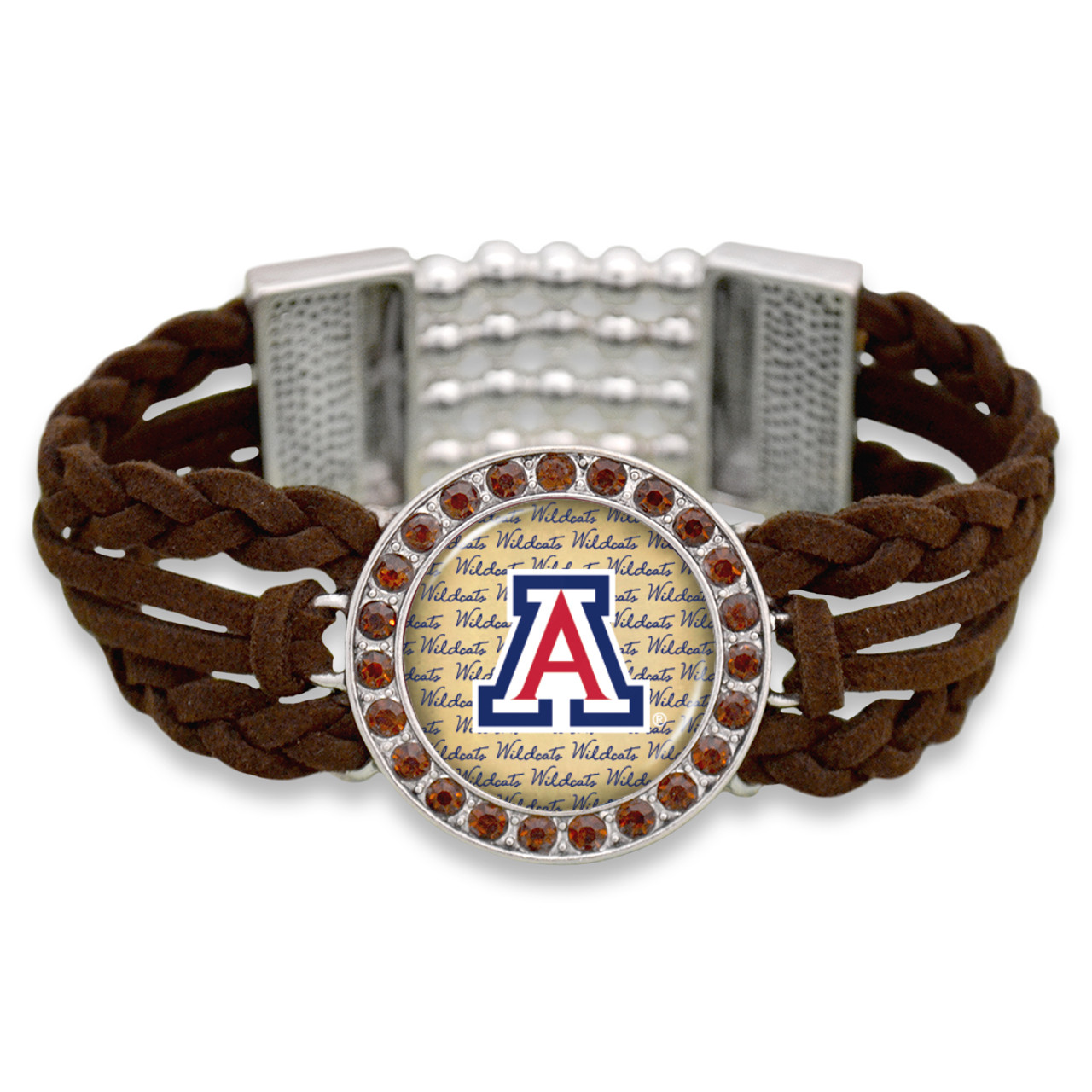 Arizona Wildcats Brown Braided Suede with Script Background College Bracelet