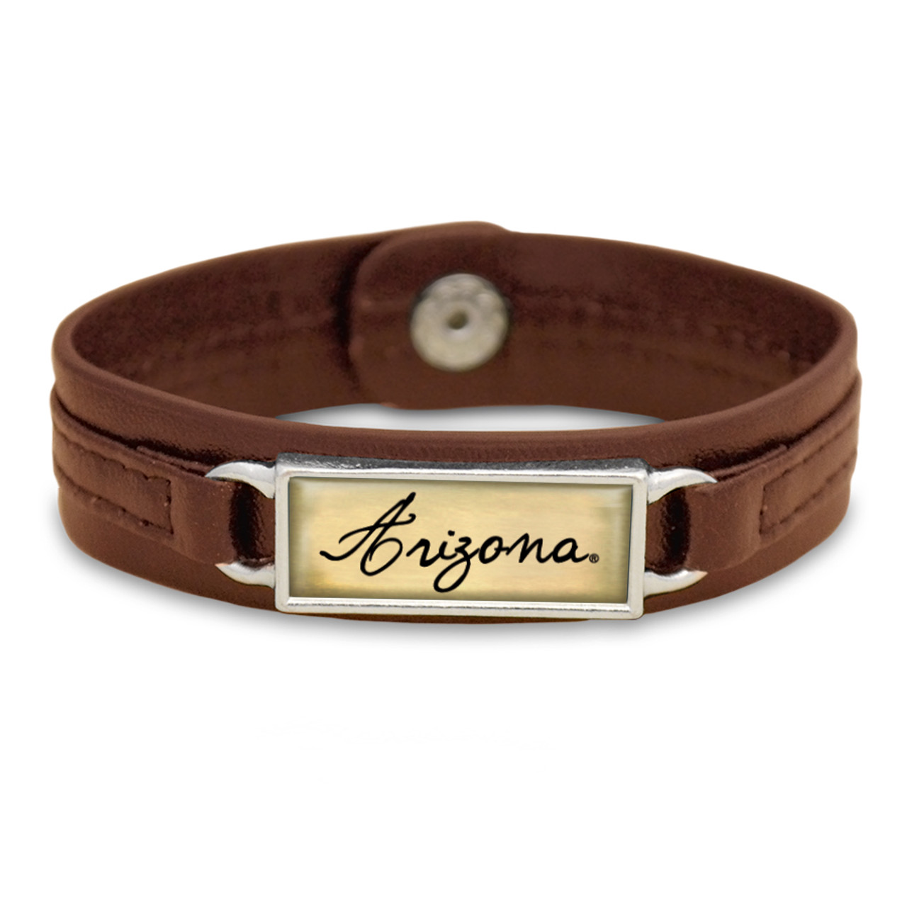 Arizona Wildcats Brown "Edge" Leather Nameplate with Tile Background College Bracelet