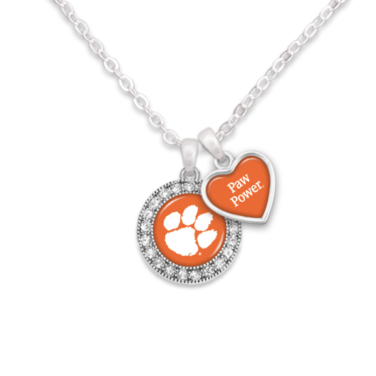 Clemson Tigers Round Logo with Spirit Slogan Heart Necklace