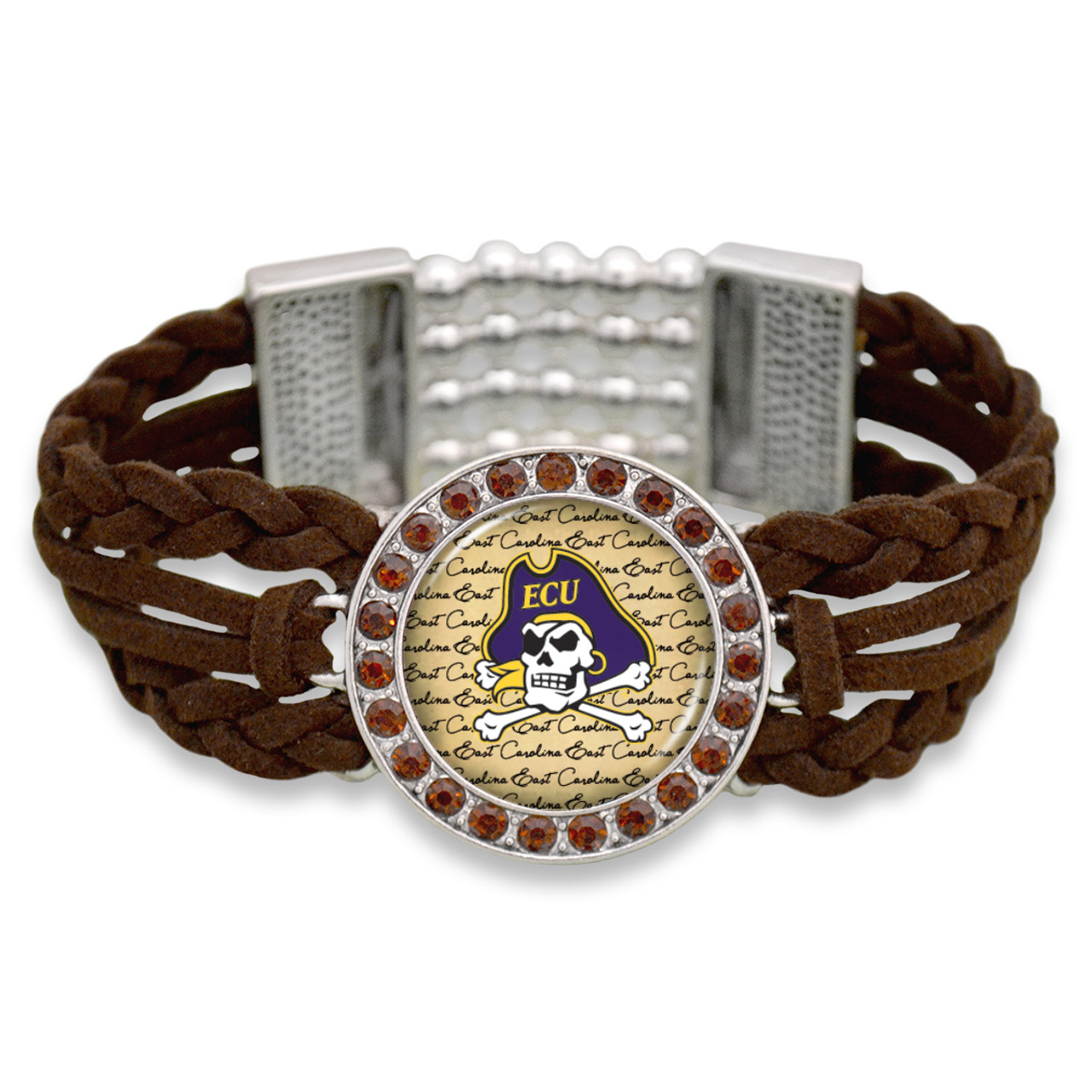 East Carolina Pirates Brown Braided Suede with Script Background College Bracelet