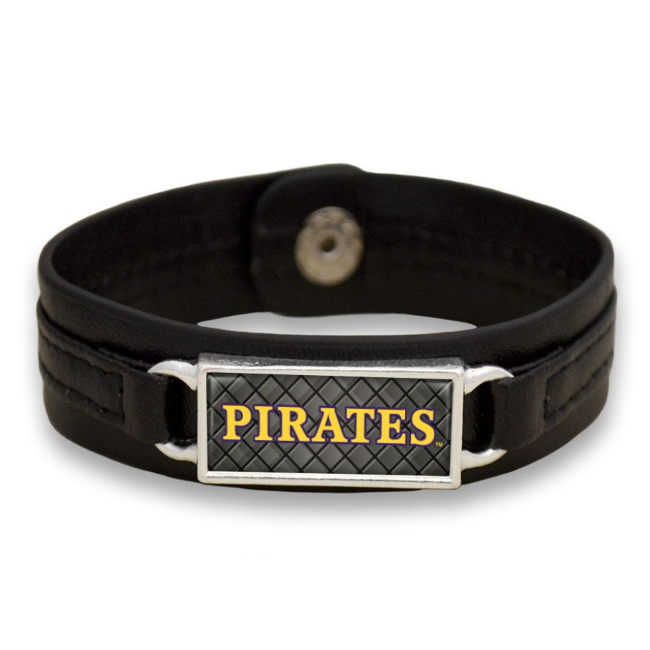 East Carolina Pirates Black "Edge" Leather Nameplate with Tile Background College Bracelet