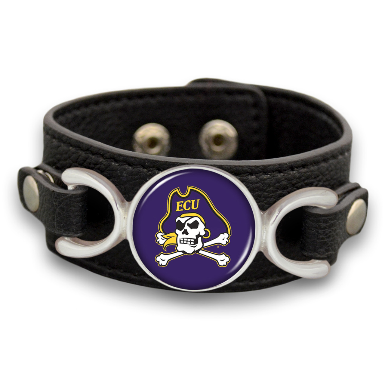 East Carolina Pirates "Moto" Team Color Leather Strap College Bracelet