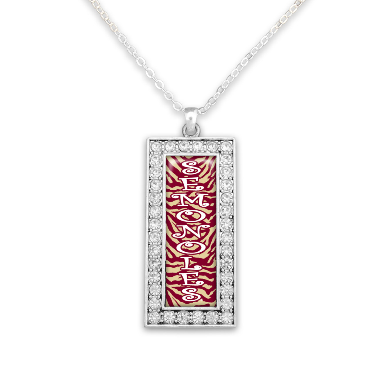 Florida State Seminoles Crystal Zebra Rectangle Drop Necklace