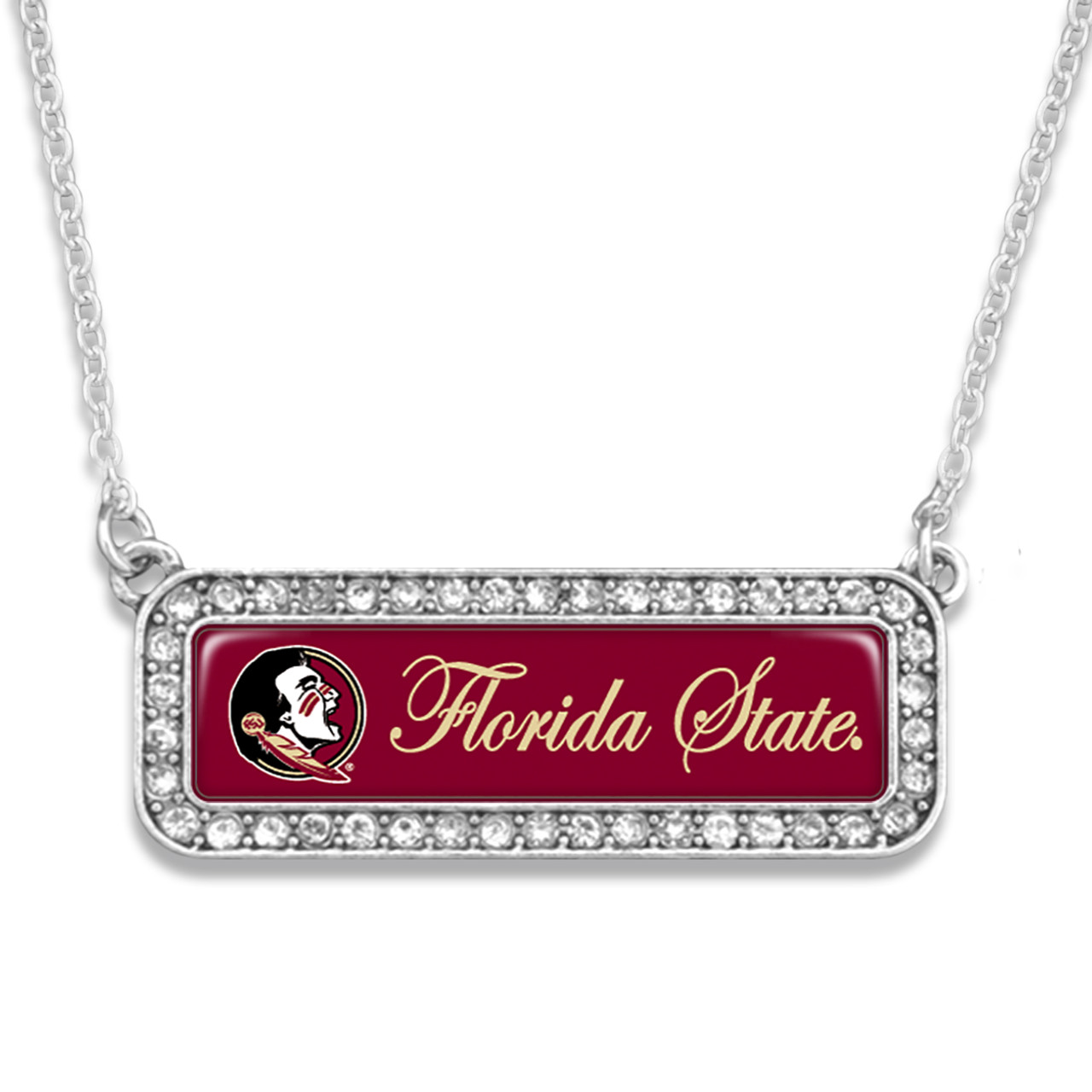 Florida State Seminoles Necklace- Silver Crystal Nameplate