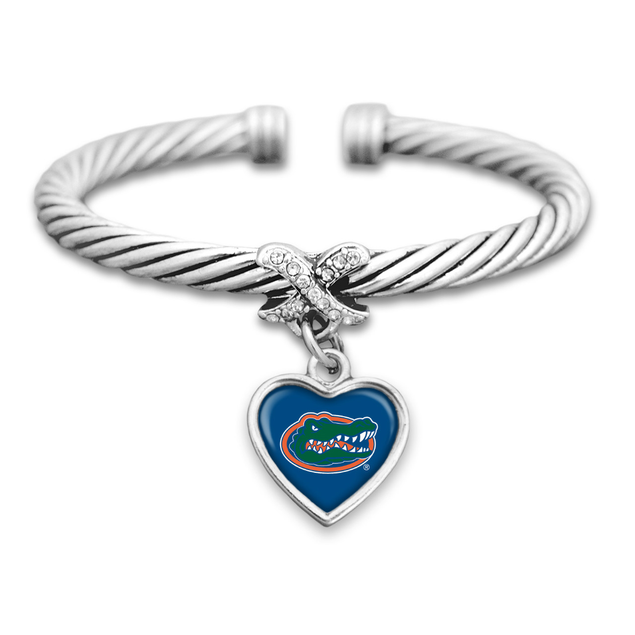 Florida Gators Heart Drop with Crystal X Cuff Bracelet