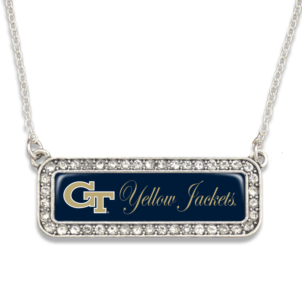 Georgia Tech Yellow Jackets Silver Crystal Name Plate Necklace
