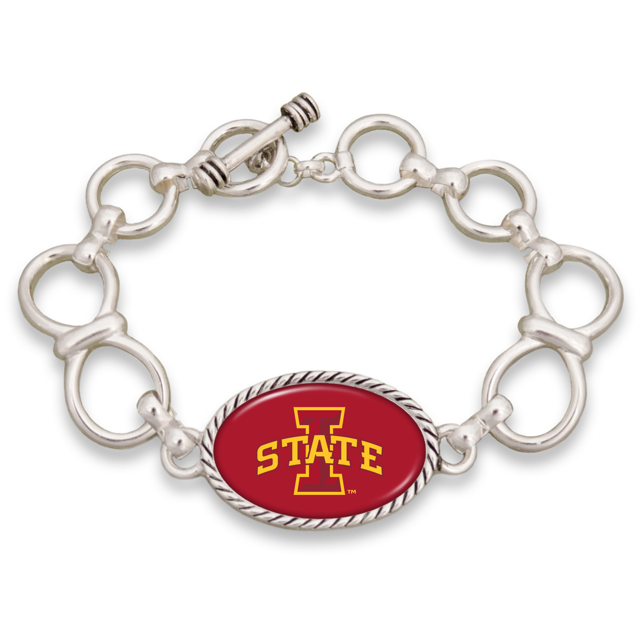 Iowa State Cyclones Silver Chain Toggle College Bracelet