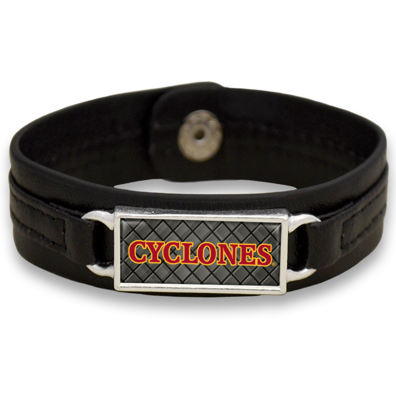 Iowa State Cyclones Black "Edge" Leather Nameplate with Tile Background College Bracelet