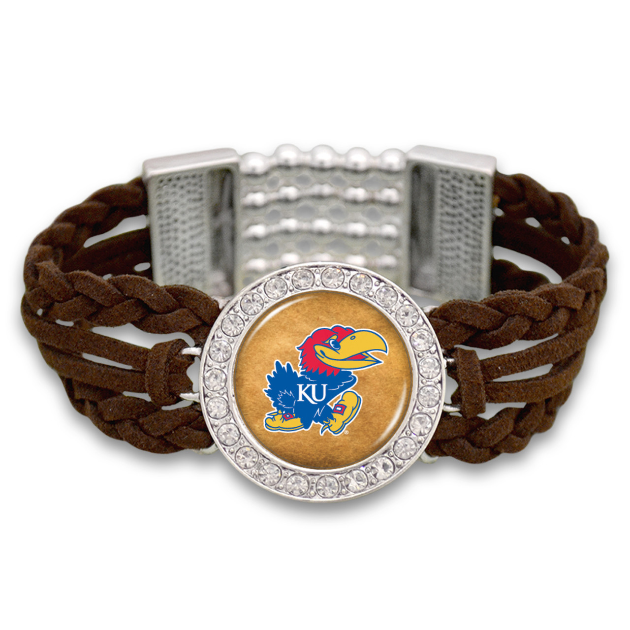 Kansas Jayhawks Brown Braided Suede College Bracelet