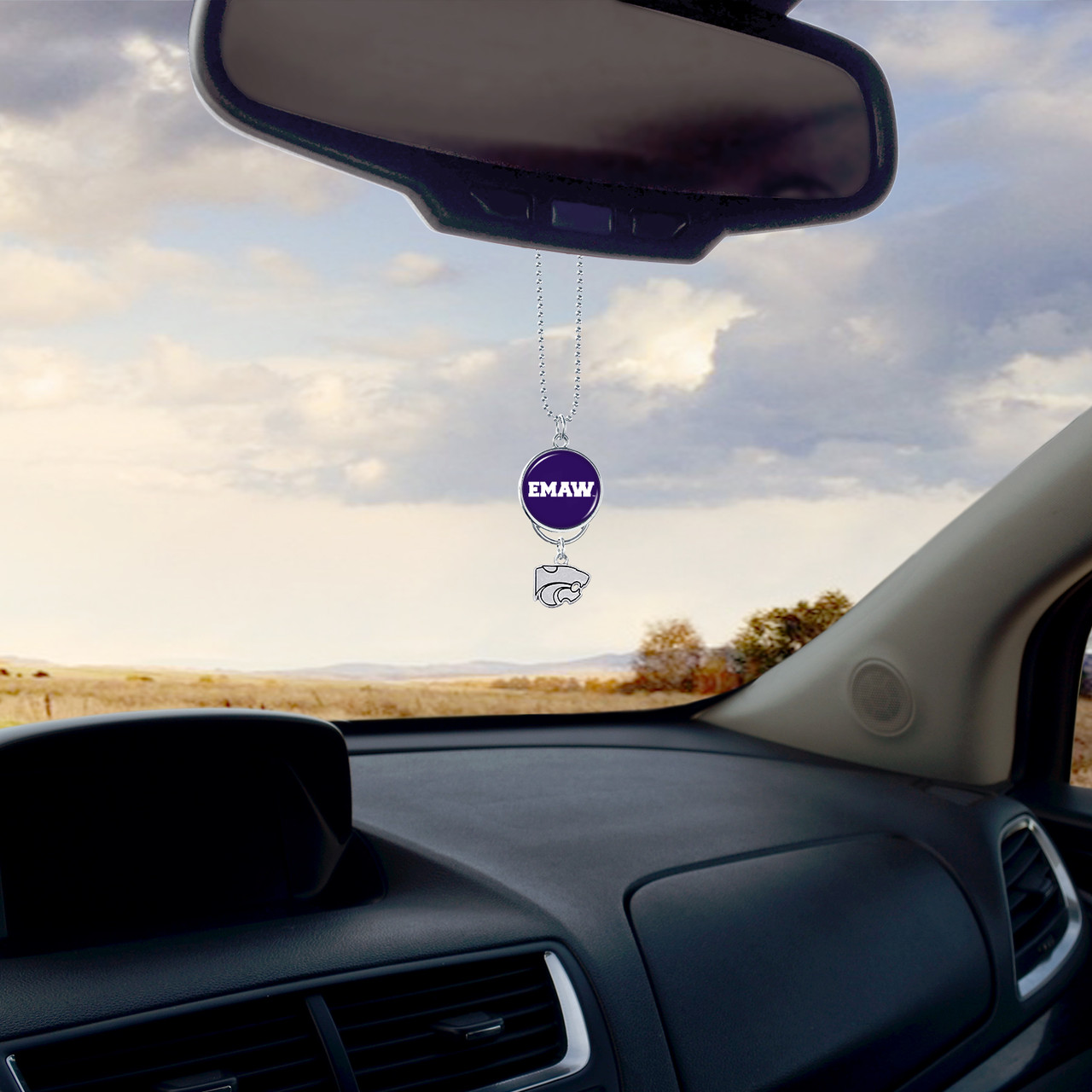 Kansas State Wildcats Car Charm- Rear View Mirror with Silver College Logo