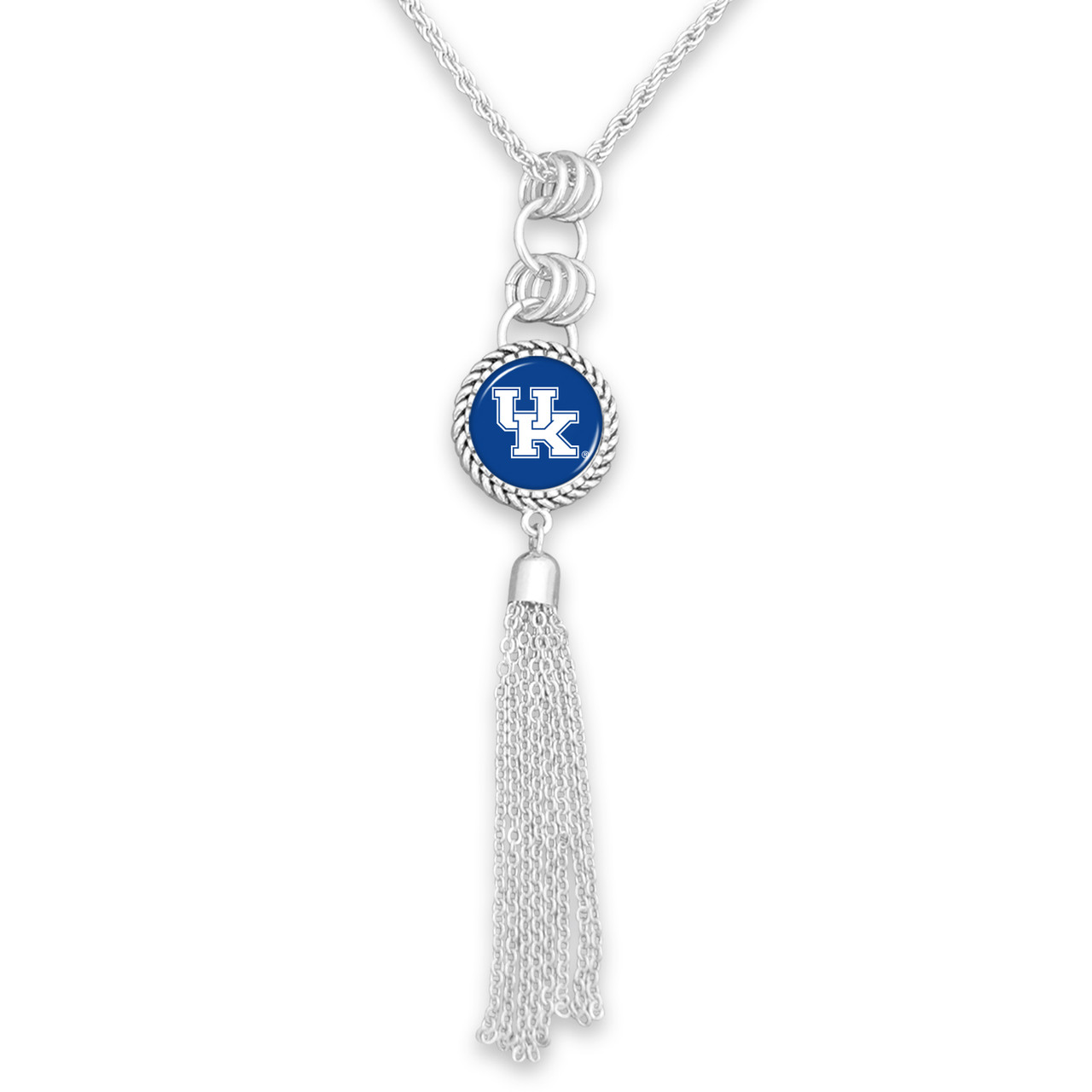 Kentucky Wildcats Necklace- Long Silver Tassel