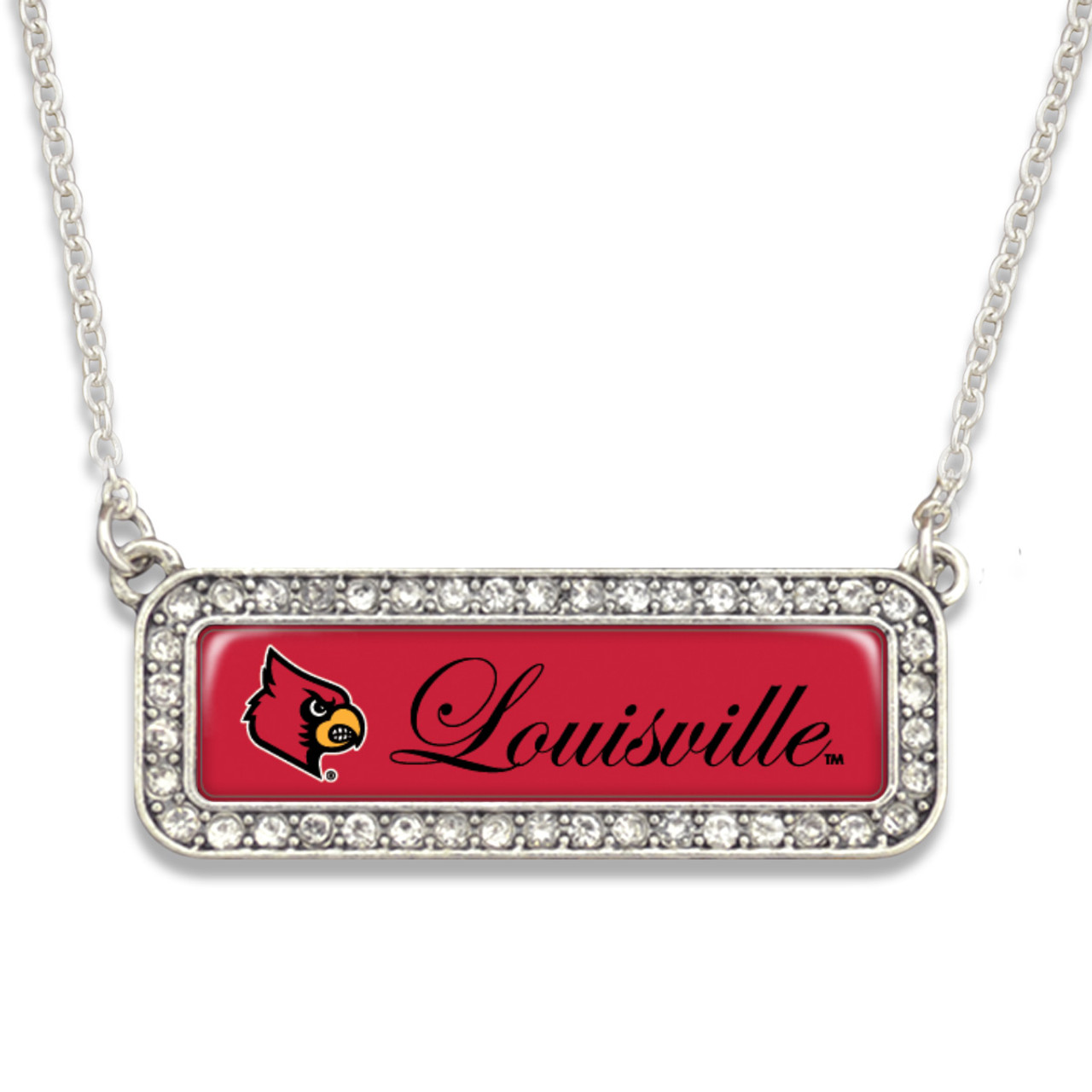 Louisville Cardinals Necklace- Silver Crystal Nameplate