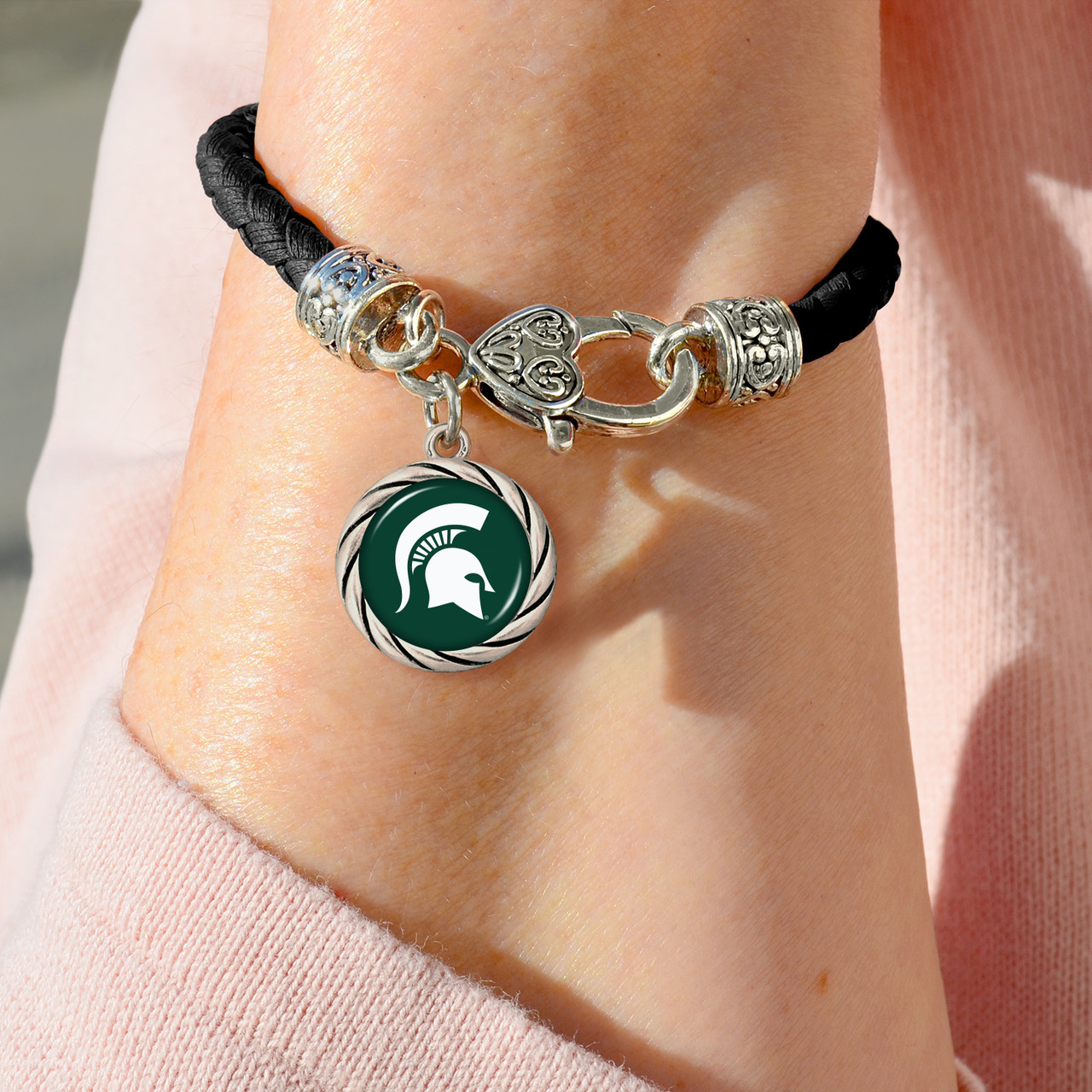 Michigan State Spartans Bracelet- Harvey Leather Twisted Rope
