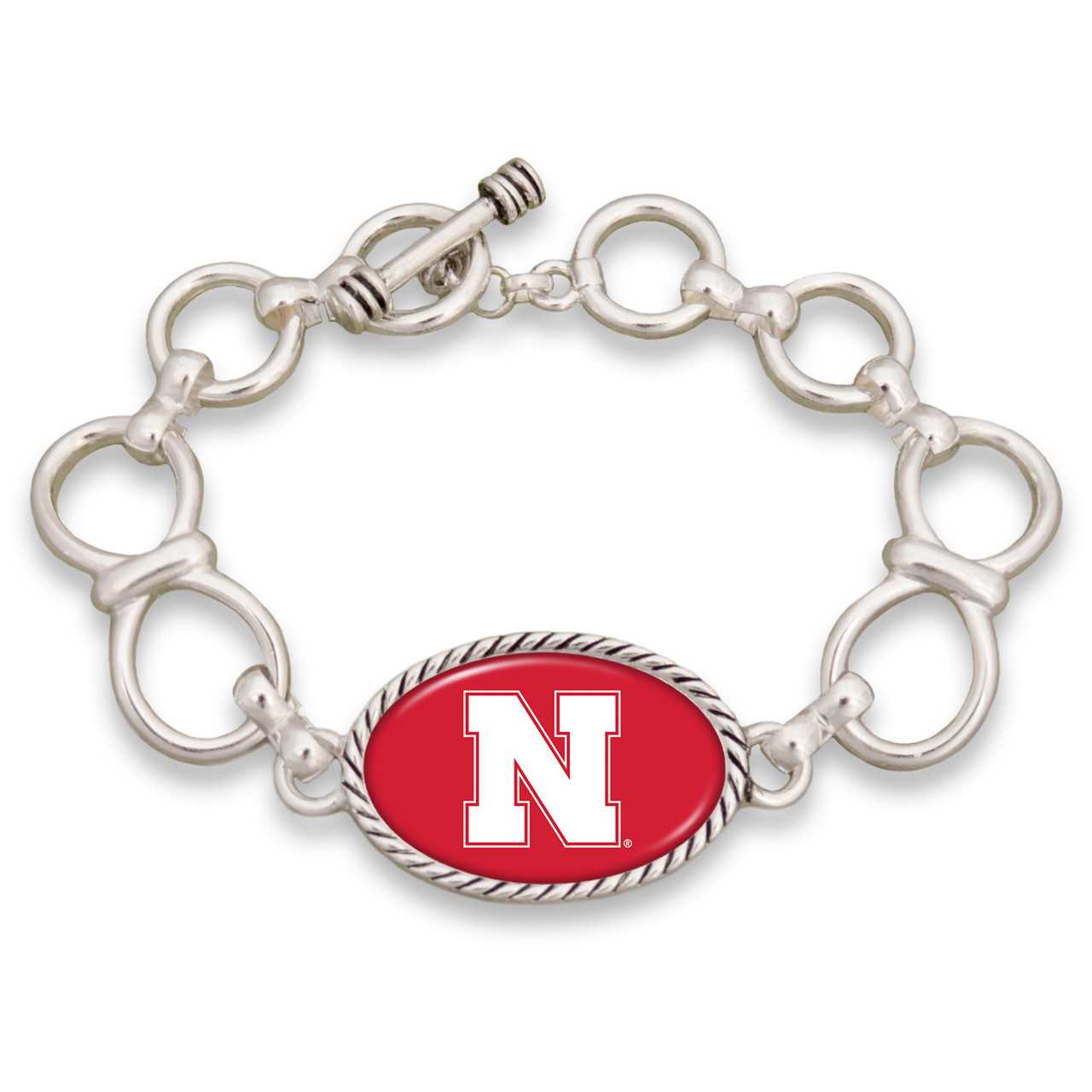 Nebraska Cornhuskers Silver Chain Toggle College Bracelet