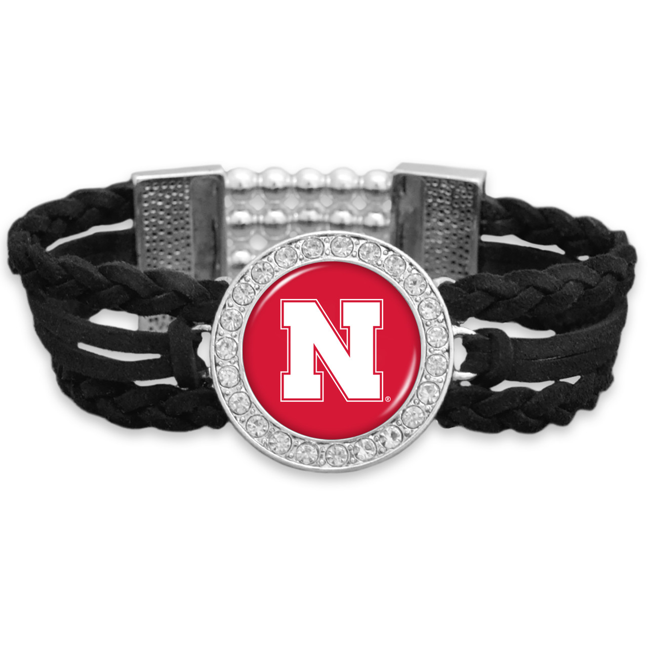 Nebraska Cornhuskers Bracelet- Black Braided Suede