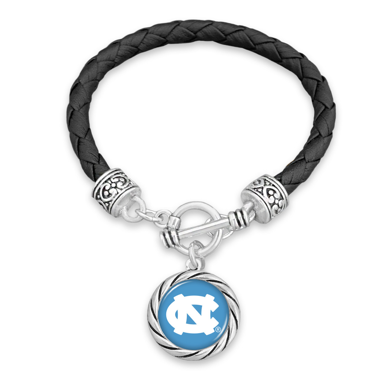 North Carolina Tar Heels Bracelet- Black Leather Toggle