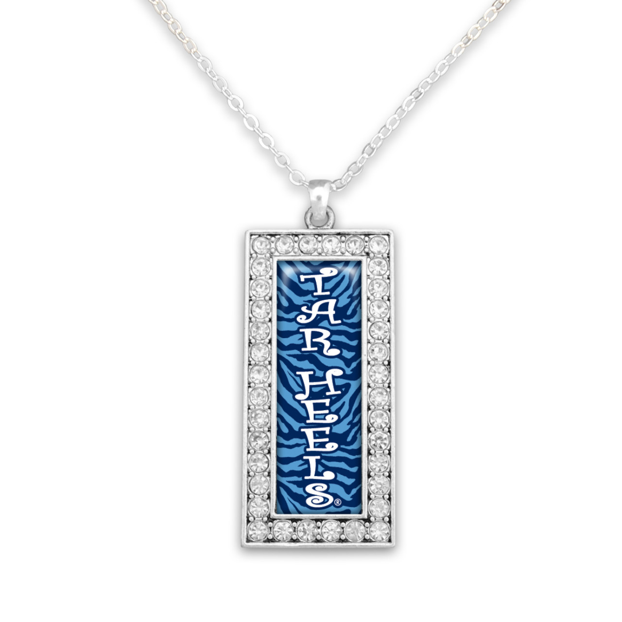 North Carolina Tar Heels Crystal Zebra Rectangle Drop Necklace