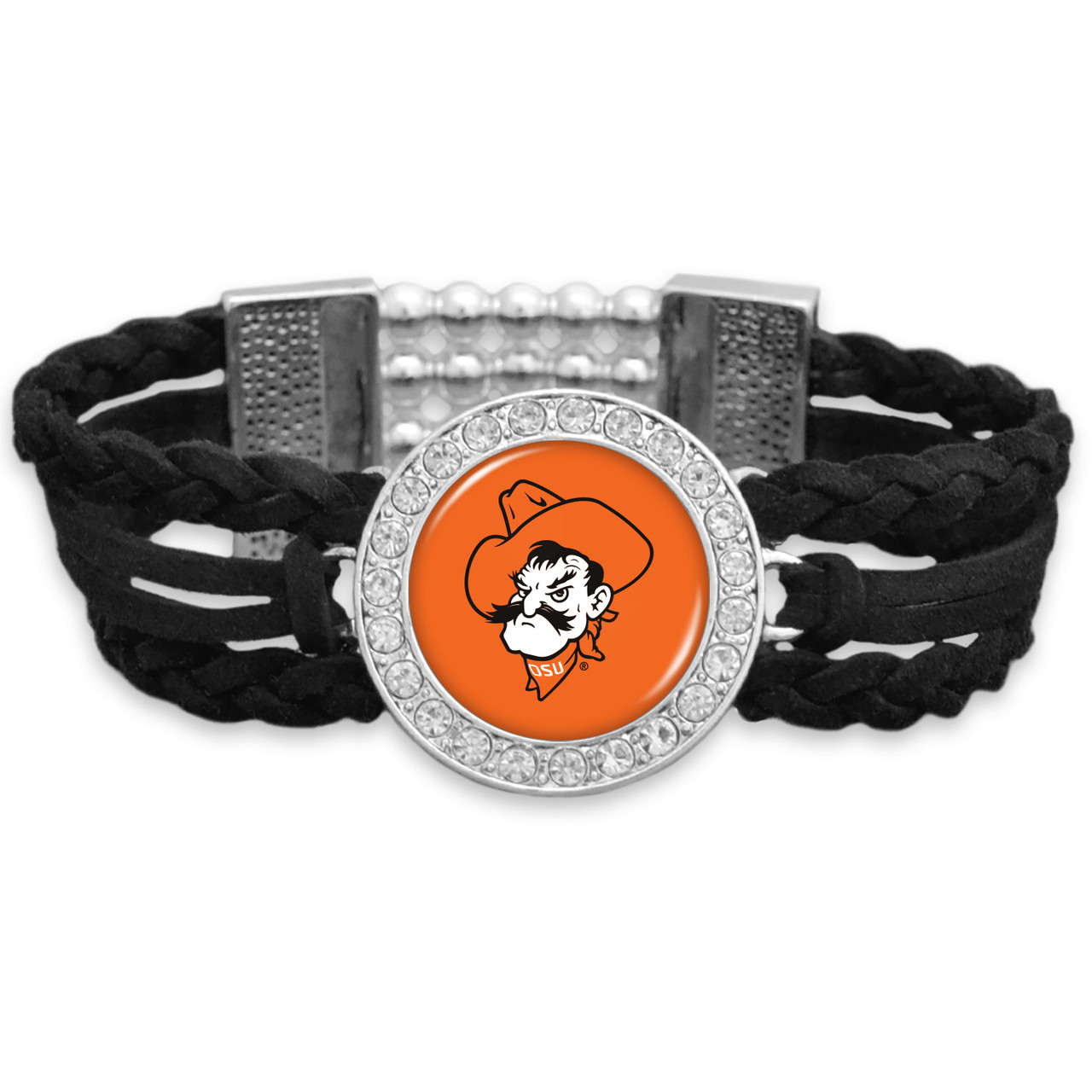 Oklahoma State Cowboys Bracelet- Black Braided Suede