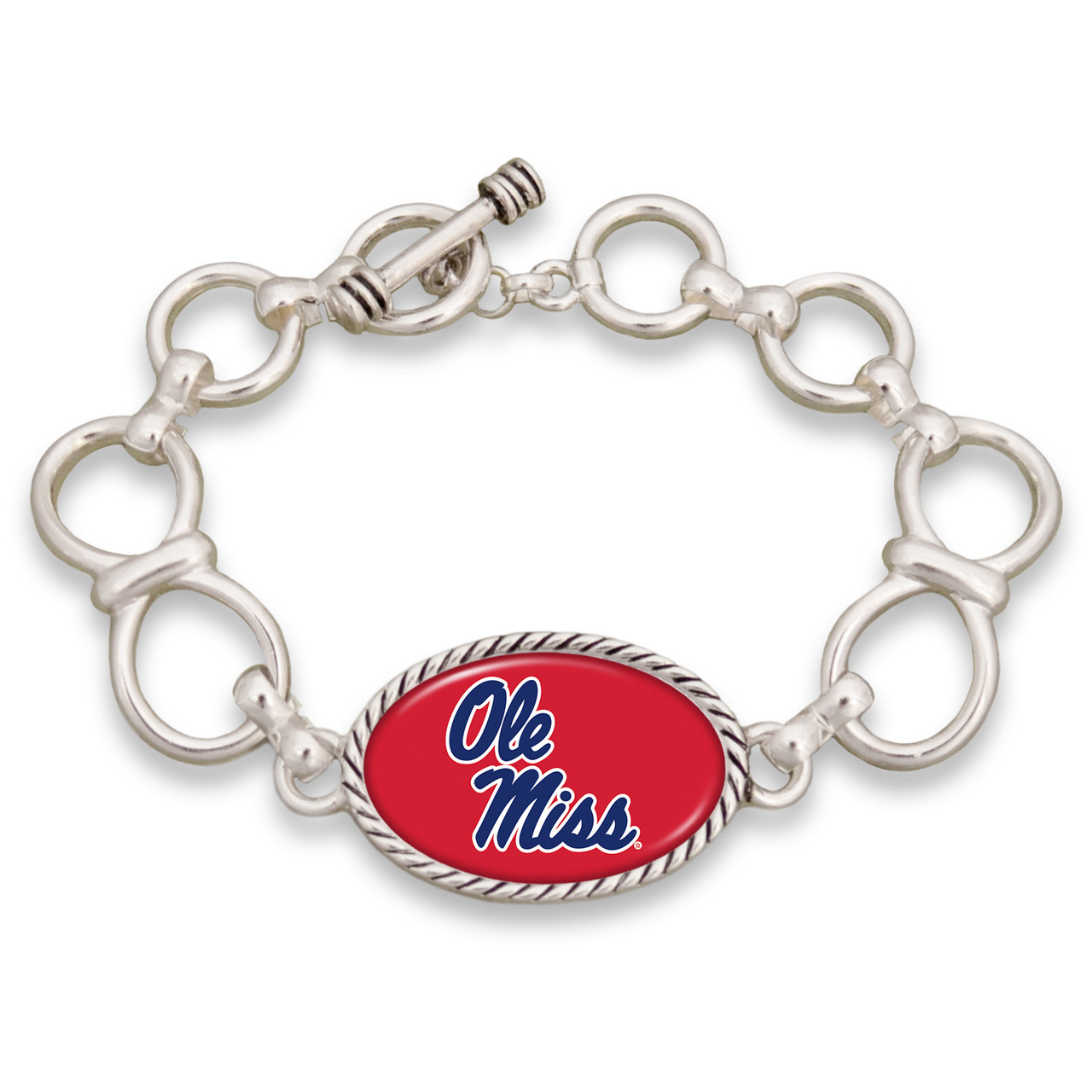 Ole Miss Rebels Silver Chain Toggle College Bracelet